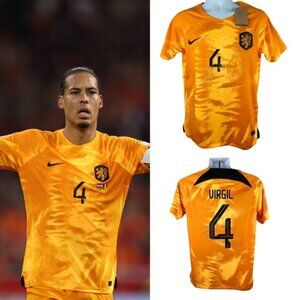 New World Cup QATAR 2022 Netherlands Virgil #4 Home Mens Soccer Jersey